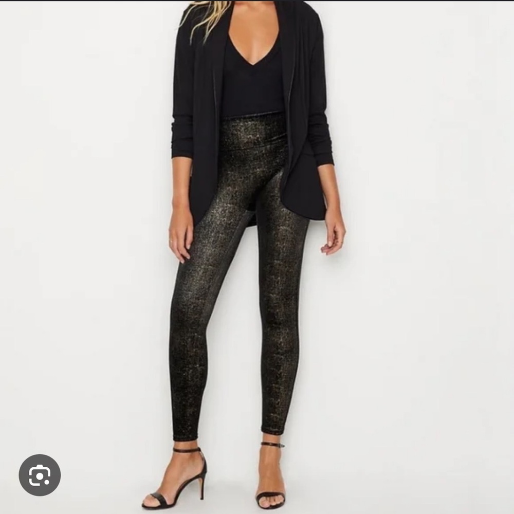 Spanx Black and Gold Velvet Leggings